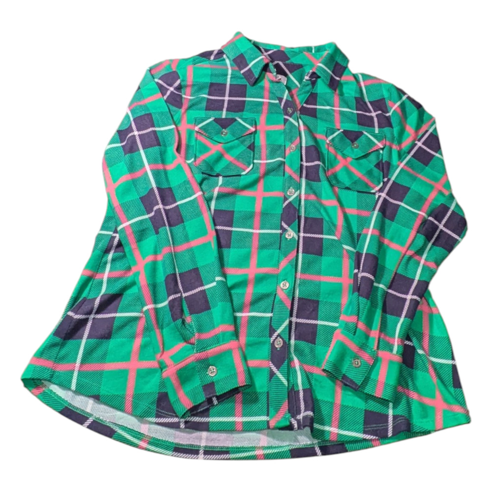 D & Co Green And Pink Plaid Button Up Size M EUC